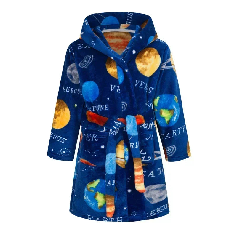 Peignoir de bain fille 8 ans bleu en solde-polyester-flanelle-capuche-manche-longue-mi-genou-absorbant-hiver-confortable-printemps-floral-dessin-anime-bleu-jaune-vert