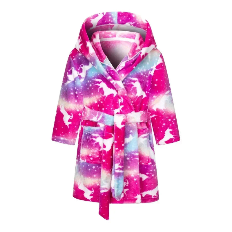 Peignoir de bain fille 8 ans bleu en solde-polyester-flanelle-capuche-manche-longue-mi-genou-absorbant-hiver-confortable-printemps-floral-dessin-anime-rose-blanc