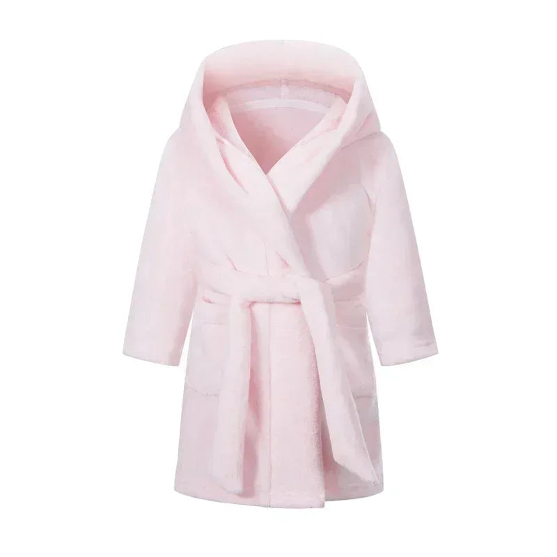 Peignoir de bain fille 8 ans bleu en solde-polyester-flanelle-capuche-manche-longue-mi-genou-absorbant-hiver-confortable-printemps-floral-dessin-anime-rose-ciel