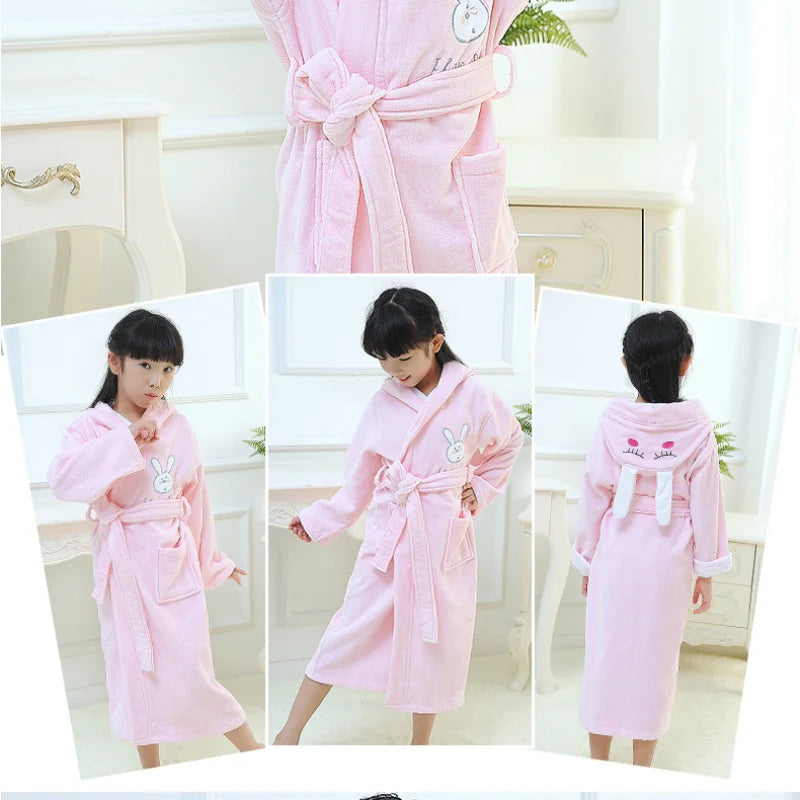 Peignoir de bain fille 8 ans coton-coton-manche-longue-mollet-absorbant-hiver-printemps-automne-capuche-animale-blanc-rose