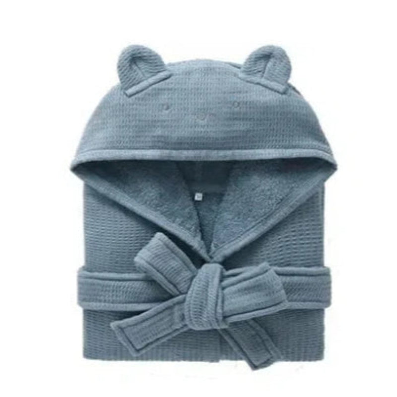 Peignoir de bain fille avec capuche-capuche-motif-animal-absorbant-printemps-hiver-confortable-mi-cuisse-gris-bleu