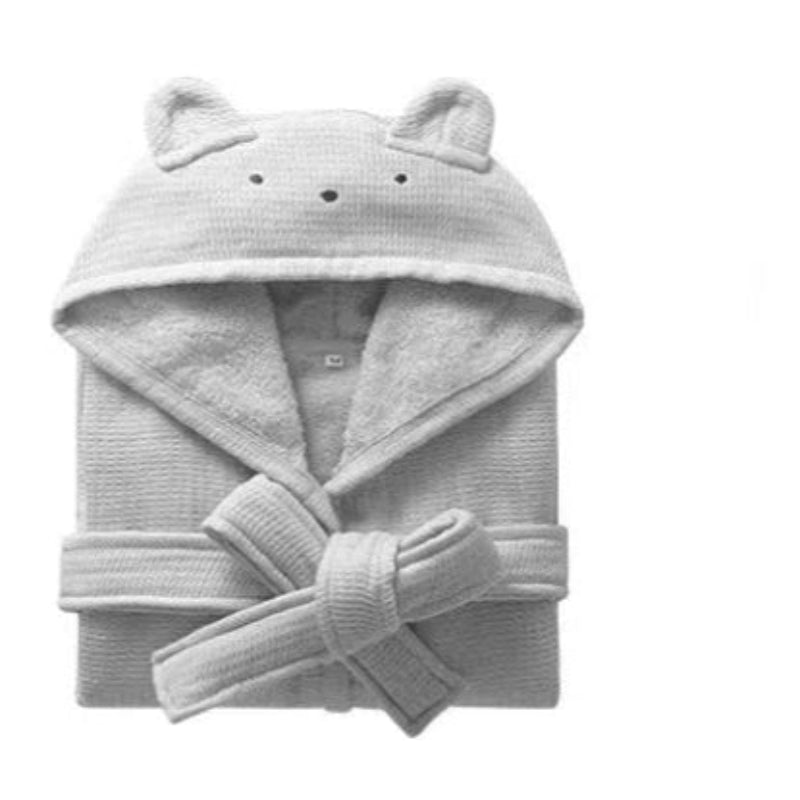 Peignoir de bain fille avec capuche-capuche-motif-animal-absorbant-printemps-hiver-confortable-mi-cuisse-gris