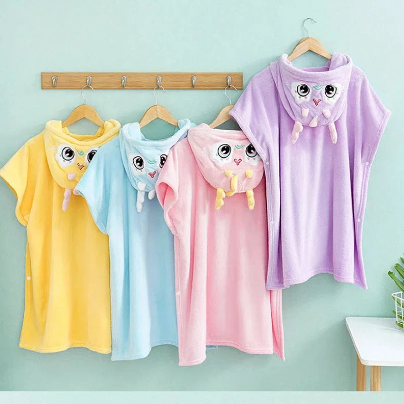 Peignoir de bain fille doux-coton-polyester-sans-manche-mi-genoux-absorbant-moelleux-confortable-bleu-rose-violet-jaune