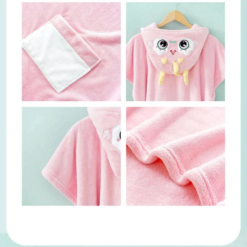 Peignoir de bain fille doux-coton-polyester-sans-manche-mi-genoux-absorbant-moelleux-confortable-rose