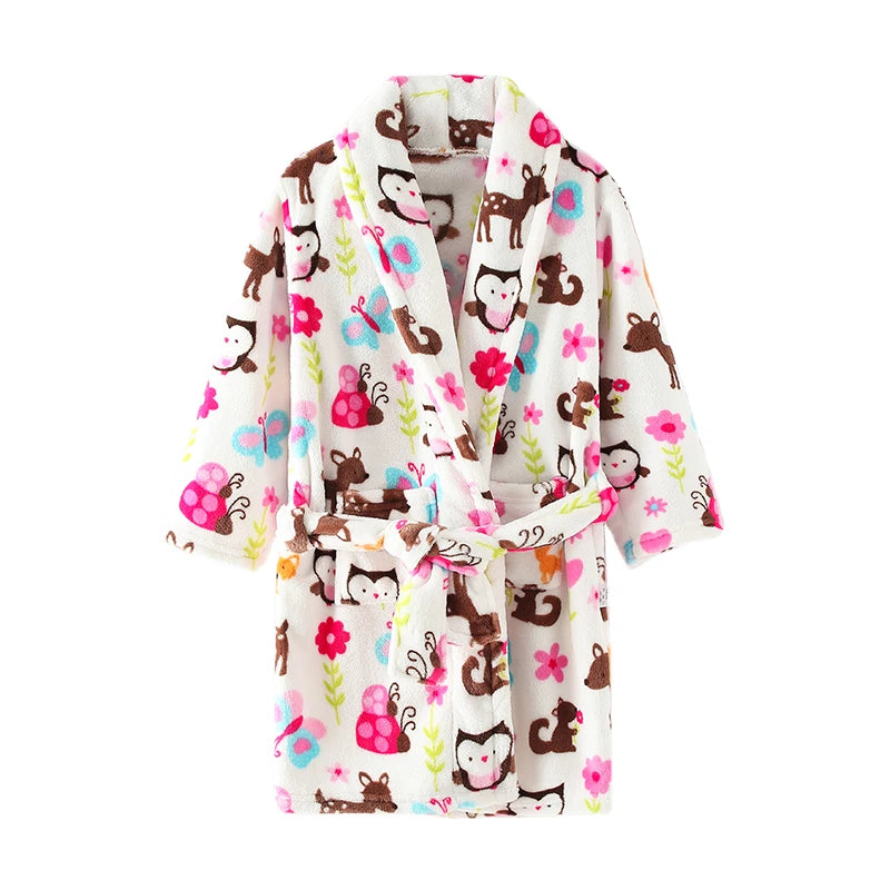 Peignoir de bain garçon 5 ans-flanelle-polyester-col-chale-hiver-printemps-moelleux-absorbant-confortable-dessins-animes-doux-blanc-rose