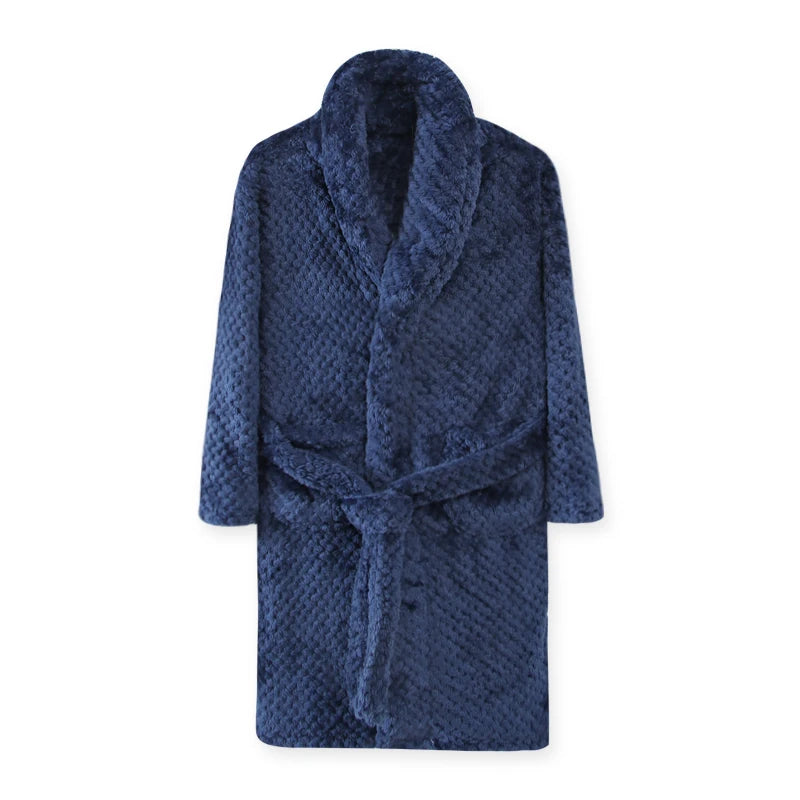 Peignoir de bain garçon 5 ans-flanelle-polyester-col-chale-hiver-printemps-moelleux-absorbant-confortable-doux-bleu-fonce