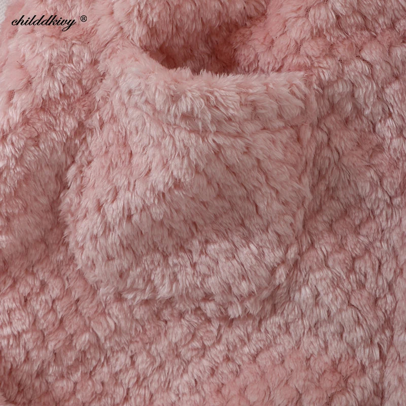 Peignoir de bain garçon 5 ans-flanelle-polyester-col-chale-hiver-printemps-moelleux-absorbant-confortable-doux-rose