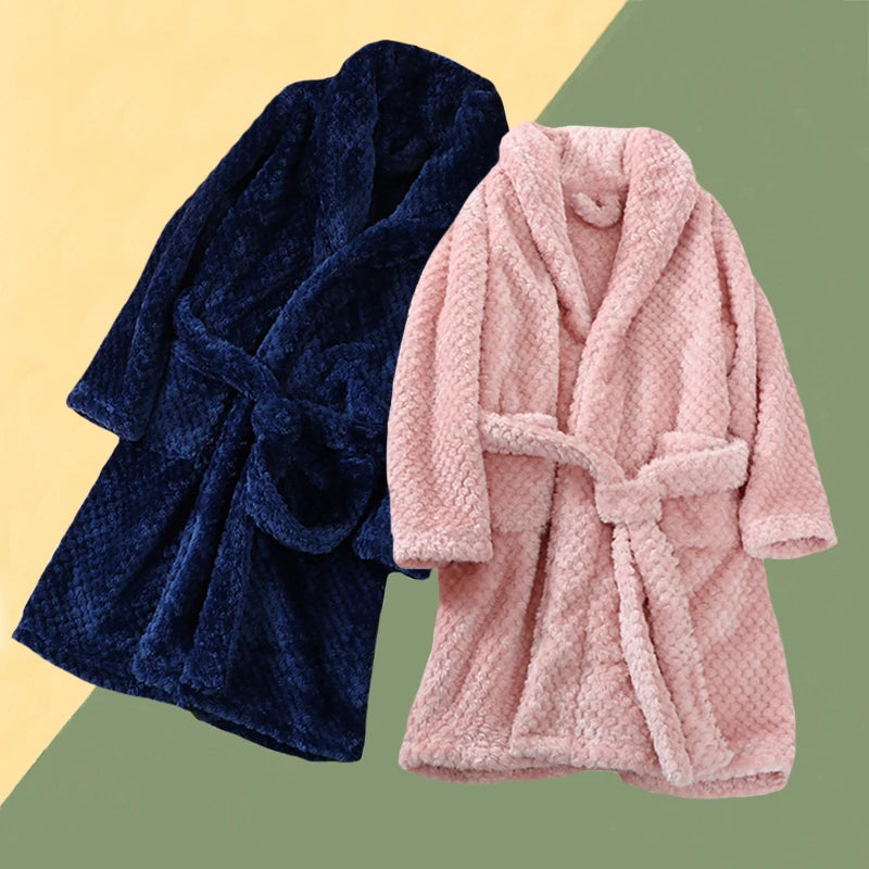 Peignoir de bain garçon 5 ans-flanelle-polyester-col-chale-hiver-printemps-moelleux-absorbant-doux-confortable-rose