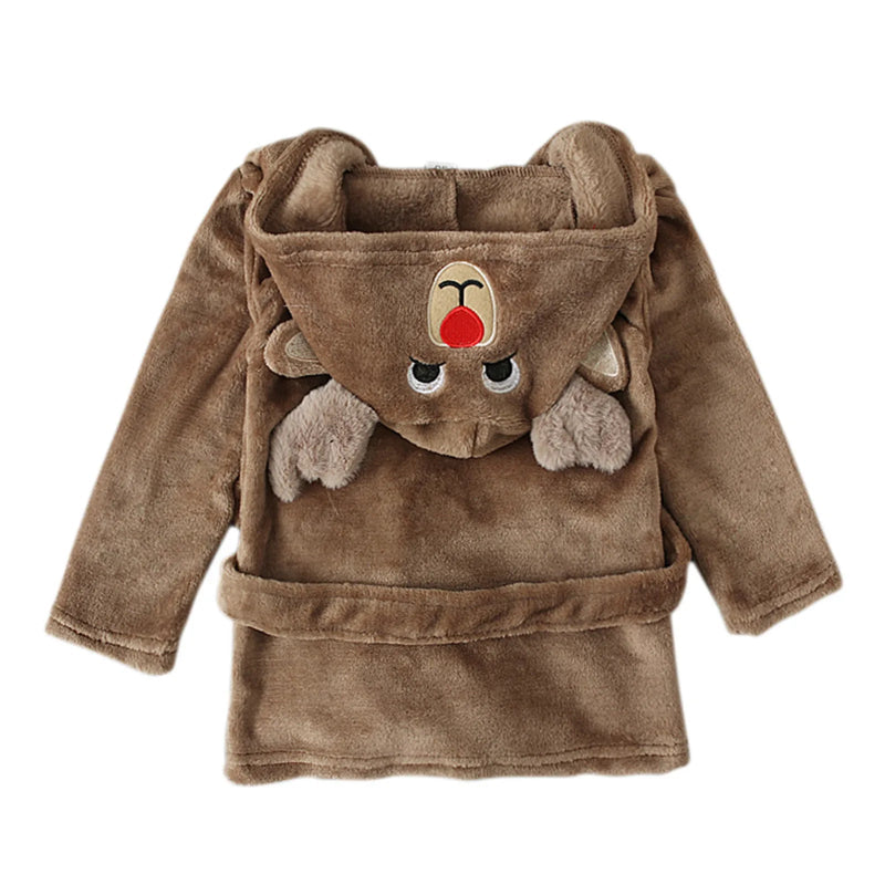 Peignoir de bain garçon 6 ans-flanelle-polyester-capuche-motif-hiver-animal-printemps-absorbant-marron
