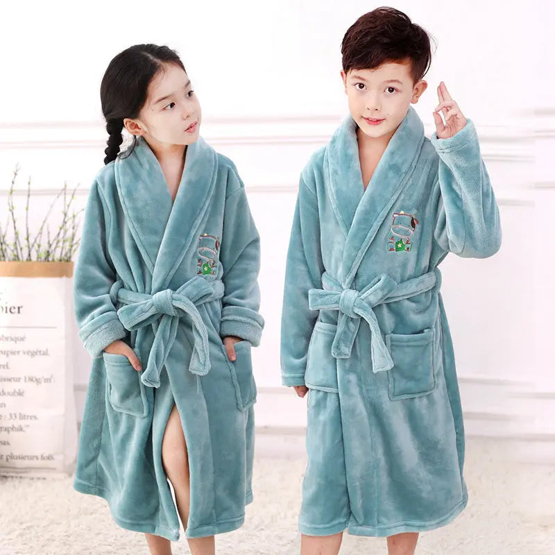 Peignoir de bain garcon 12 ans tres doux-coton-col-chale-manche-longue-mi-mollet-hiver-doux-epais-absorbant-confortable-fille-bleu
