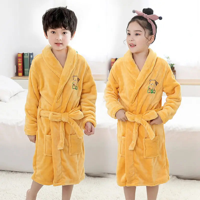 Peignoir de bain garcon 12 ans tres doux-coton-col-chale-manche-longue-mi-mollet-hiver-doux-epais-absorbant-confortable-fille-jaune