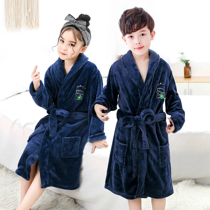 Peignoir de bain garcon 12 ans tres doux-coton-col-chale-manche-longue-mi-mollet-hiver-epais-absorbant-doux-confortable-bleu-fonce