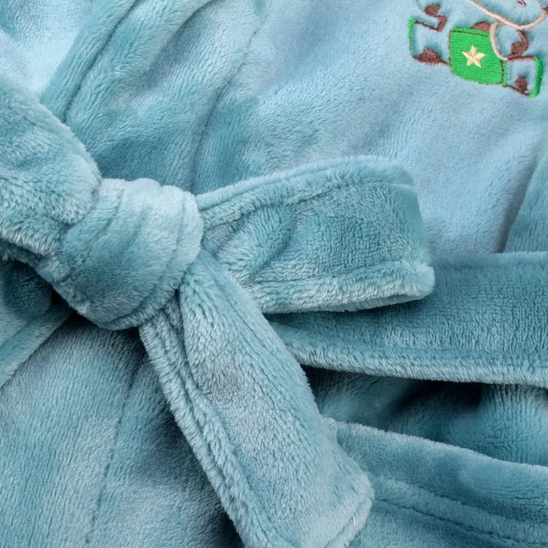Peignoir de bain garcon 12 ans tres doux-coton-col-chale-manche-longue-mi-mollet-hiver-epais-absorbant-doux-confortable-fille-bleu