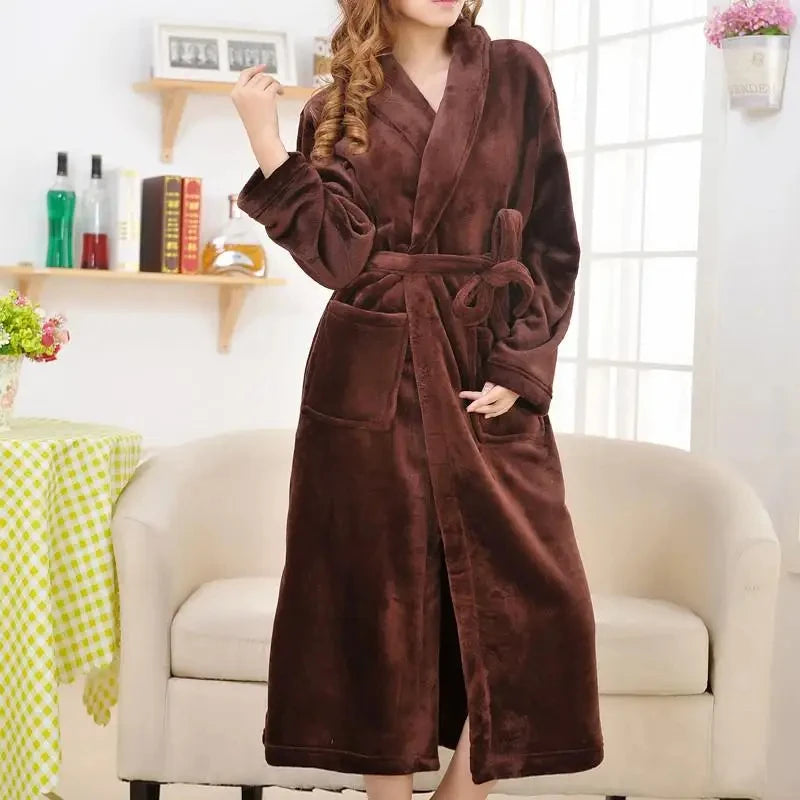Peignoir_de_bain_grande_taille_homme-flanelle-polyester-hiver-epais-col-chale-manche-longue-femme-absorbant-mi-mollet-marron