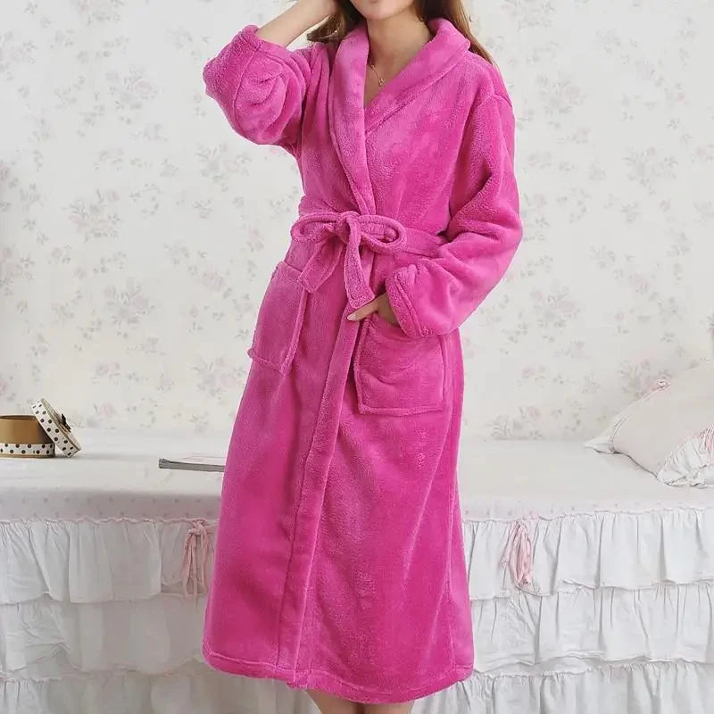 Peignoir_de_bain_grande_taille_homme-flanelle-polyester-hiver-epais-col-chale-manche-longue-femme-absorbant-mi-mollet-rose-bonbon