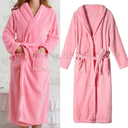 Peignoir_de_bain_grande_taille_homme-flanelle-polyester-hiver-epais-col-chale-manche-longue-mi-mollet-femme-absorbant-rose