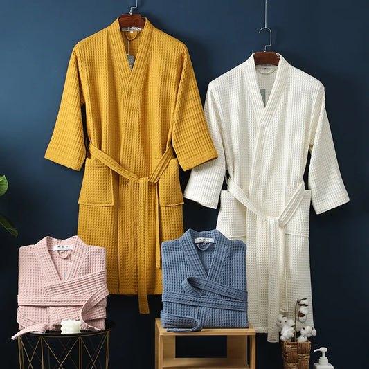 Peignoir de bain haut de gamme garçon coton bio-coton-polyester-manche-longue-col-chale-mi-mollet-épais-hiver-jaune-blanc-gris-beige
