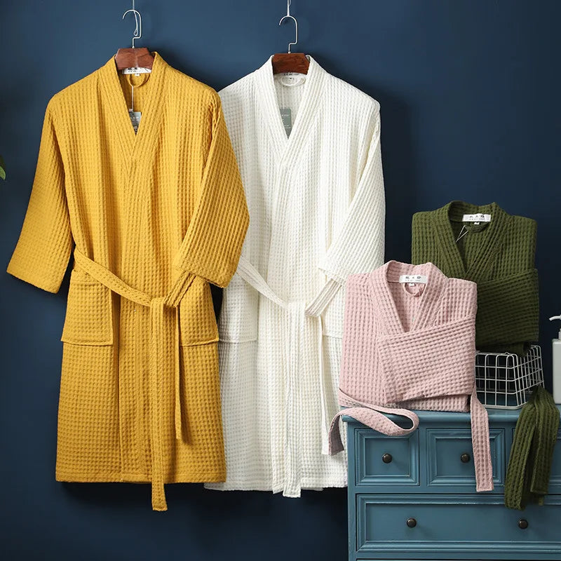 Peignoir de bain haut de gamme garçon coton bio-coton-polyester-manche-longue-col-chale-mi-mollet-hiver-épais-jaune-blanc-gris-beige