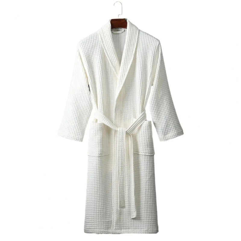 Peignoir de bain haute couture-coton-confortable-doux-manche-longue-hiver-mi-mollet-col-chale-epais-blanc