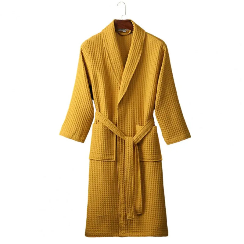 Peignoir_de_bain_haute_couture-coton-confortable-doux-manche-longue-hiver-mi-mollet-col-chale-epais-jaune