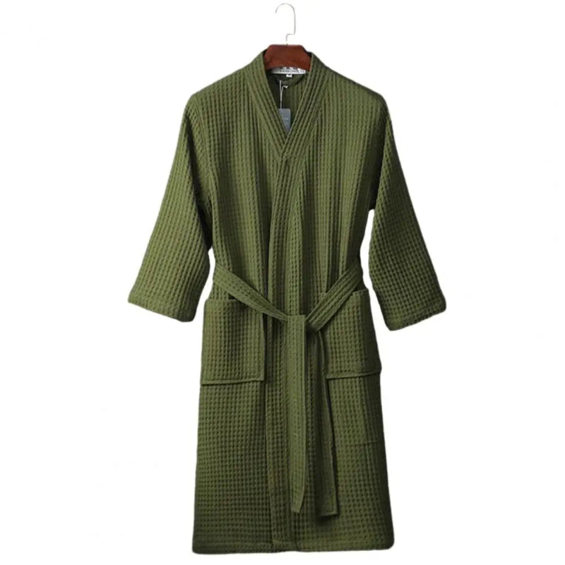 Peignoir de bain haute couture-coton-confortable-doux-manche-longue-hiver-mi-mollet-col-chale-epais-vert