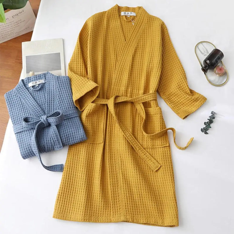 Peignoir de bain haute couture-coton-confortable-doux-manche-longue-mi-mollet-col-chale-epais-hiver