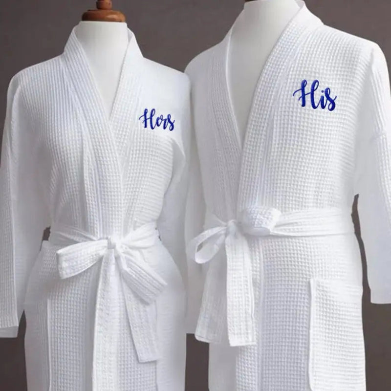Peignoir de bain homme coton brodé-mi-mollet-manche-longue-col-chale-blanc-absorbant