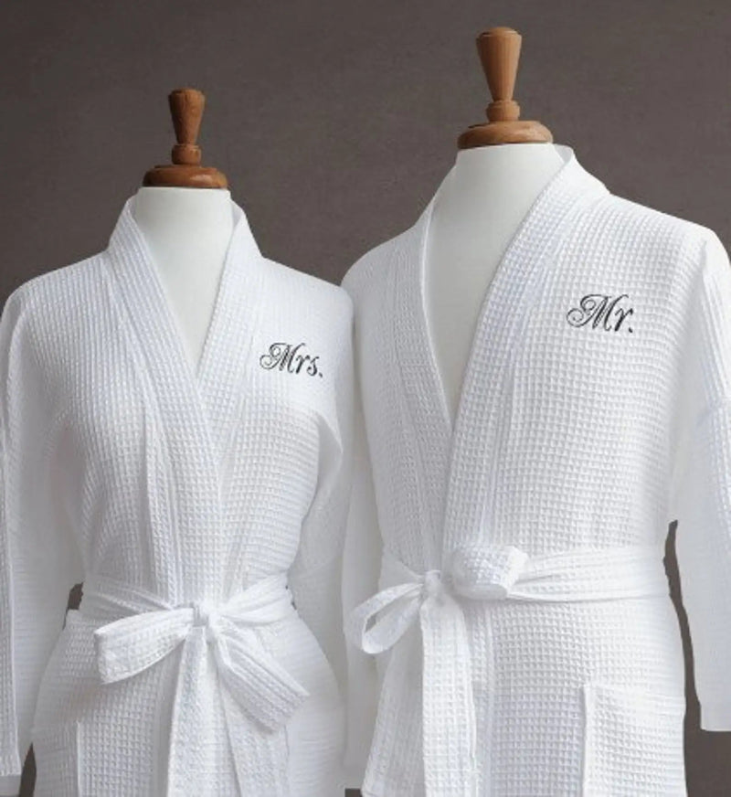 Peignoir de bain homme coton brodé-mi-mollet-manche-longue-col-chale-blanc