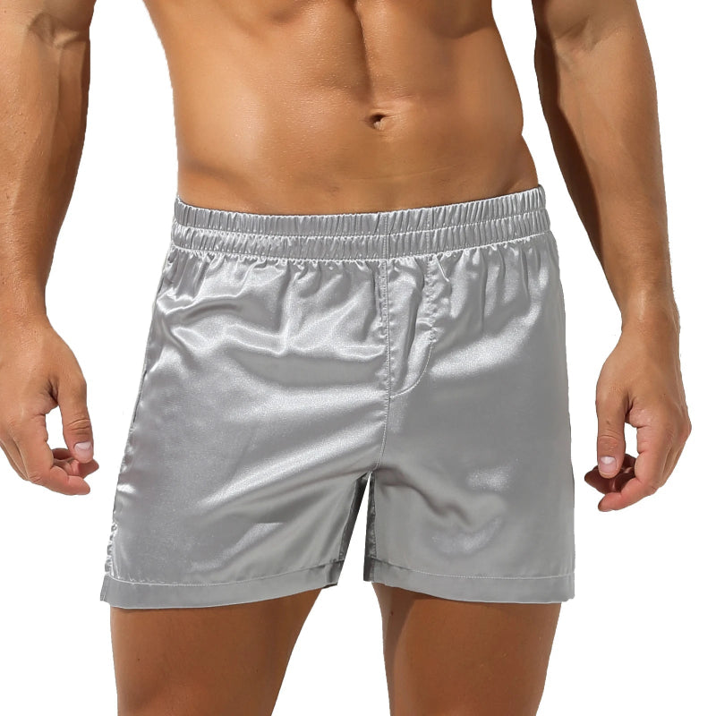 Peignoir de bain homme court capuche-polyester-satiné-absorbant-mi-cuisse-culotte-gris