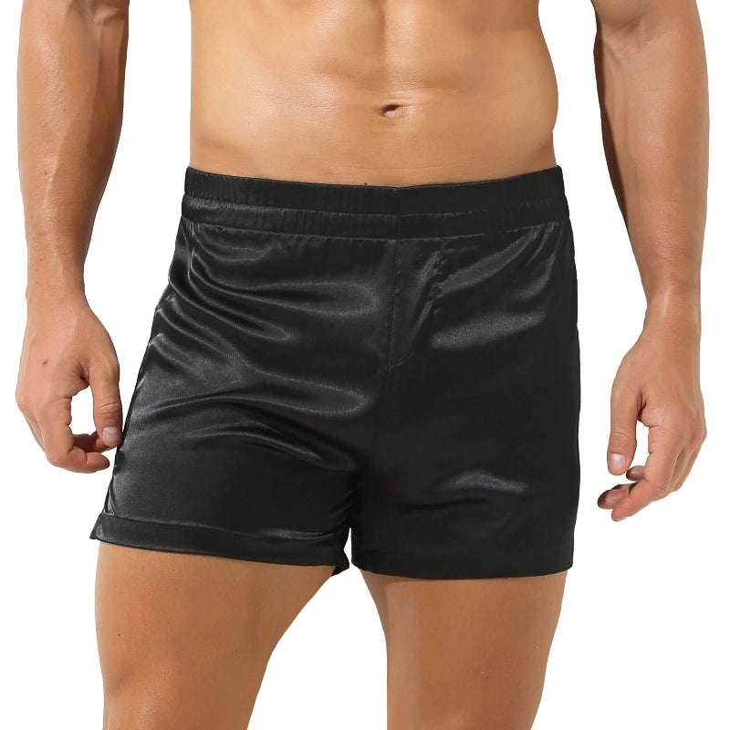 Peignoir de bain homme court capuche-polyester-satiné-absorbant-mi-cuisse-culotte-noir