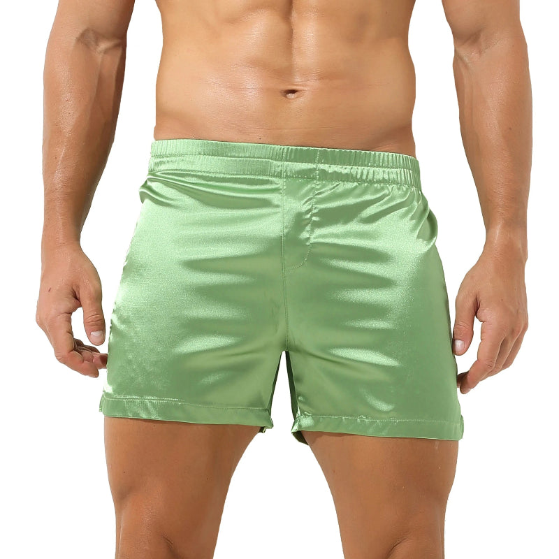 Peignoir de bain homme court capuche-polyester-satiné-absorbant-mi-cuisse-culotte-vert