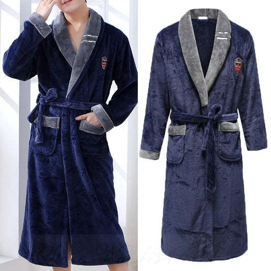 Peignoir de bain homme doux et epais-col-chale-bleu