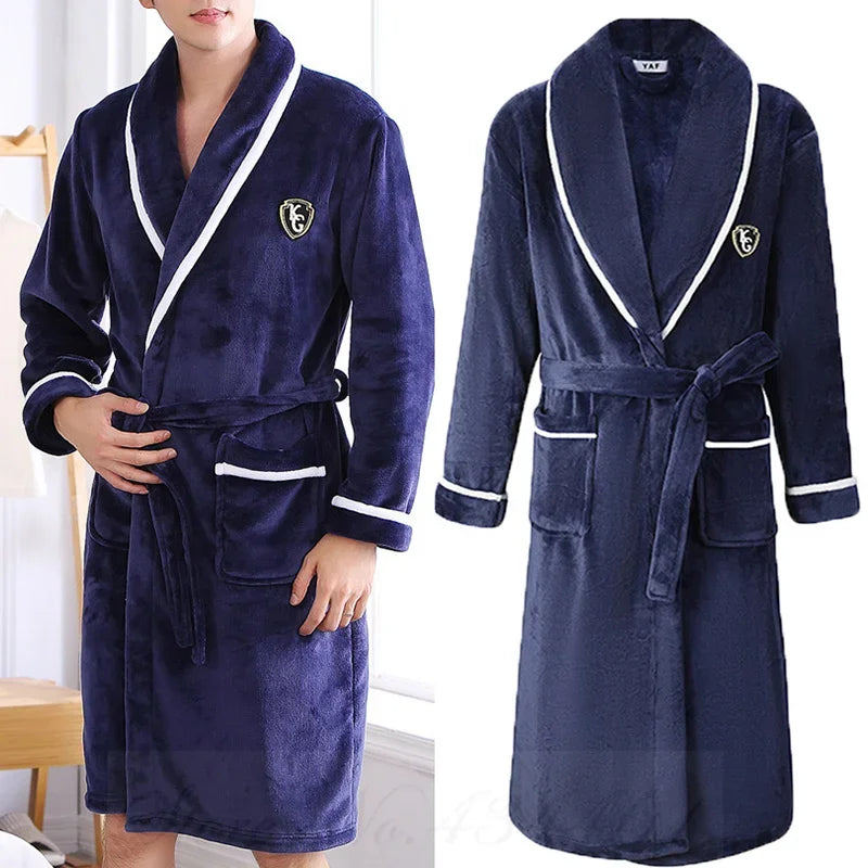 Peignoir de bain homme doux et epais-mi-mollet-bleu