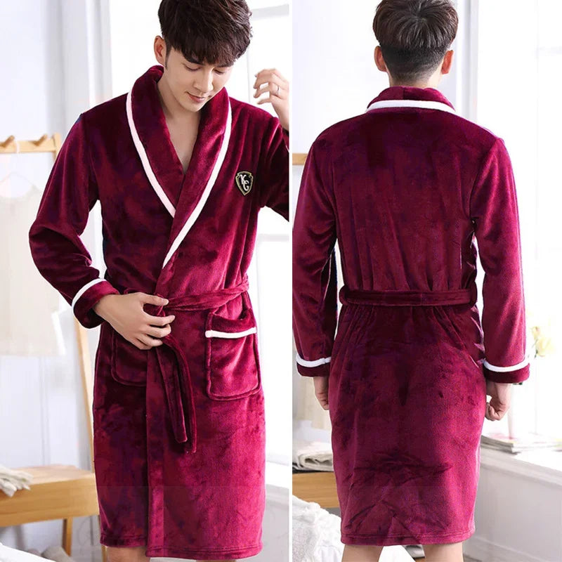 Peignoir de bain homme doux et epais-mi-mollet-bordeaux