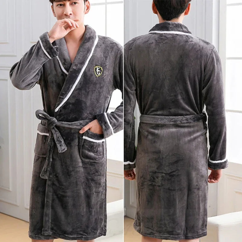 Peignoir de bain homme doux et epais-mi-mollet-gris-absorbant
