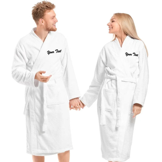 Peignoir de bain homme gravé-flanelle-corail-blanc