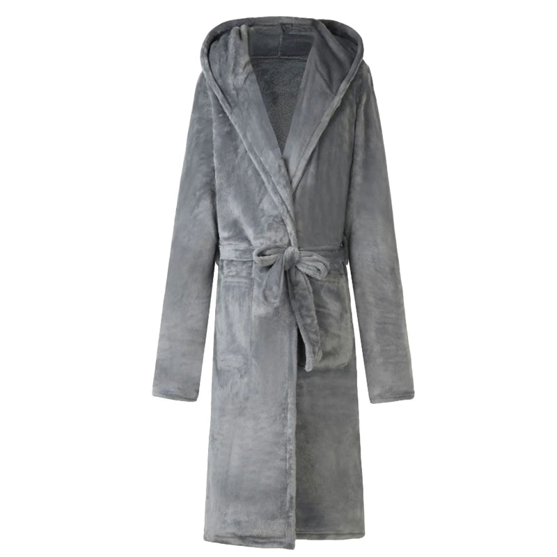 Peignoir de bain homme gris-polyester-coton-capuche-hiver