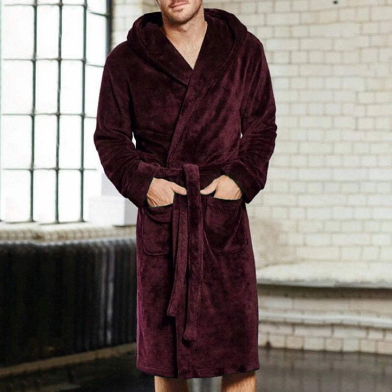 Peignoir de bain homme gris-polyester-coton-hiver-absorbantbordeaux