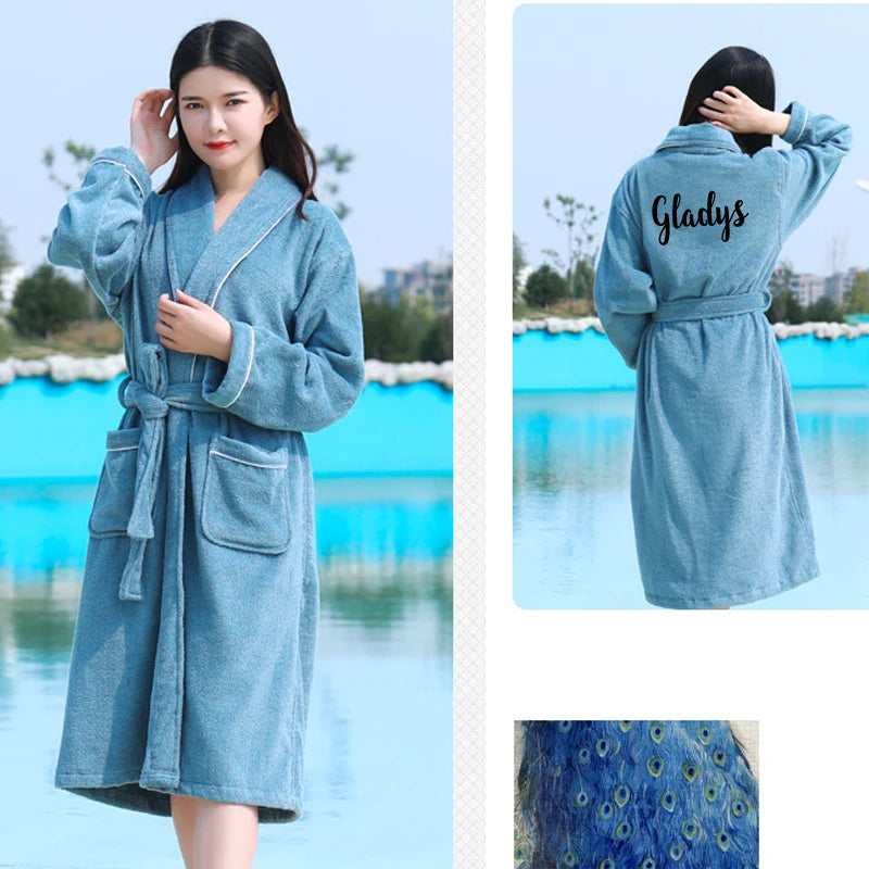 Peignoir de bain homme haut de gamme-coton-epais-manche-longue-bleu