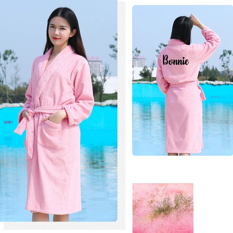 Peignoir de bain homme haut de gamme-coton-epais-manche-longue-rose
