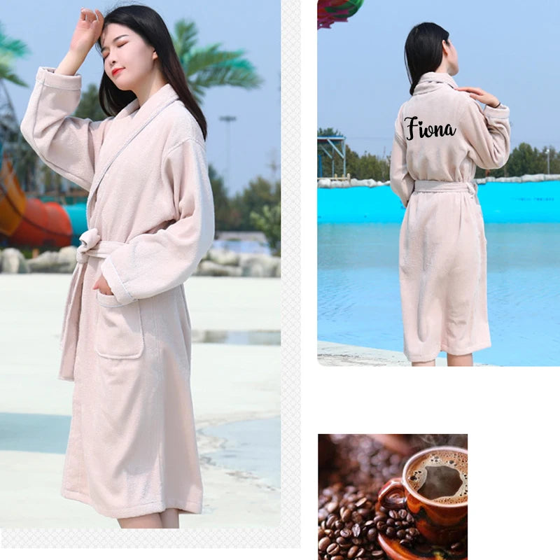 Peignoir de bain homme haut de gamme-coton-epais-mi-mollet-café-ivoire