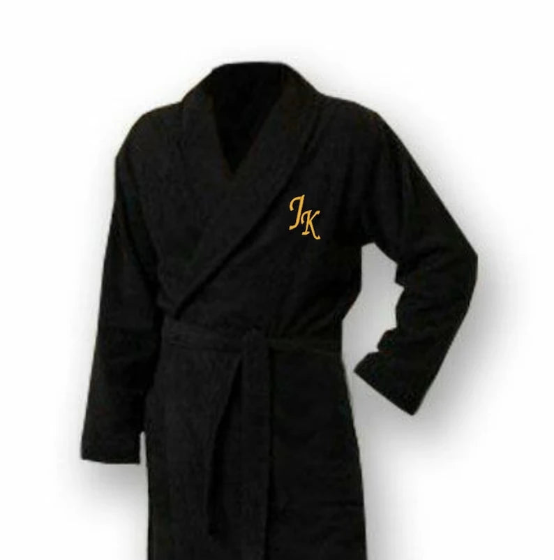 Peignoir de bain homme marque-flanelle-coral-manche-longue-col-chale-noir