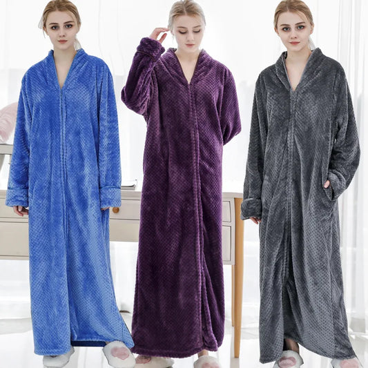 Peignoir de bain long femme-fermeture-gris