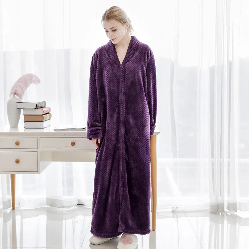 Peignoir de bain long femme-manche-longue-violet