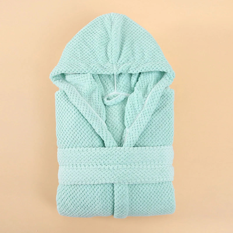Peignoir de bain épais femme-velours-côtelé-polyester-capuche-manche-longue-mi-mollet-épais-moelleux-confortable-doux-printemps-automne-hiver-été-vert