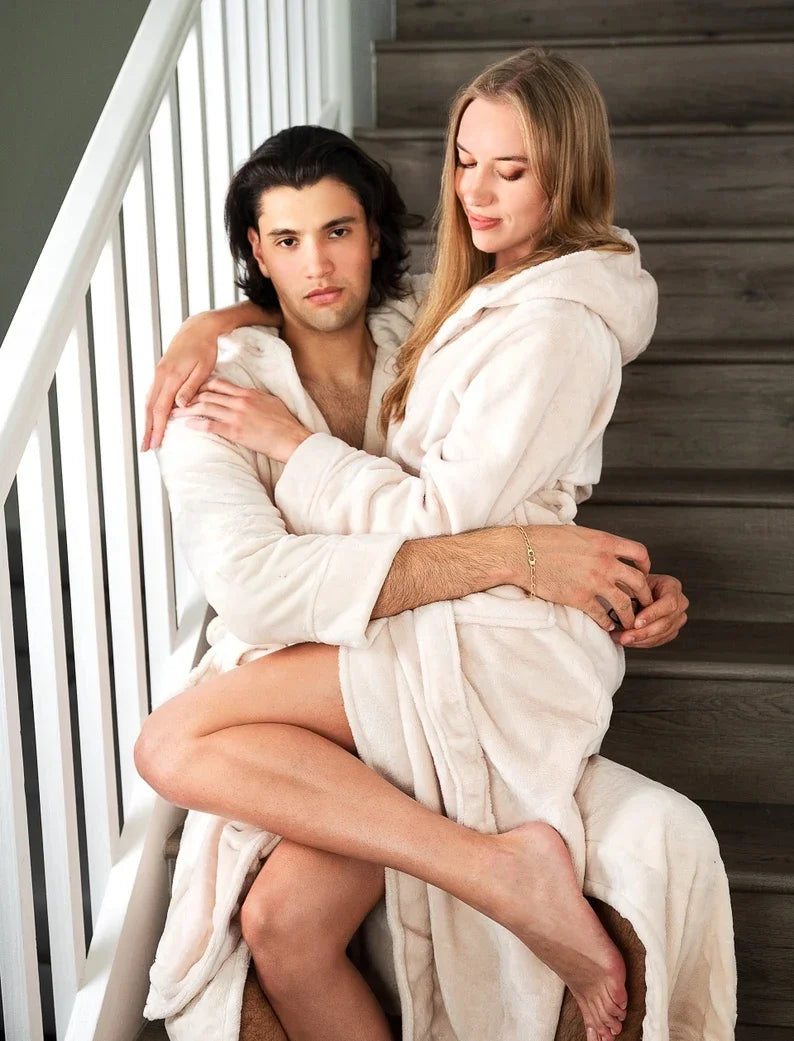 Peignoir de bain pour homme personnalisé-blanc-capuche