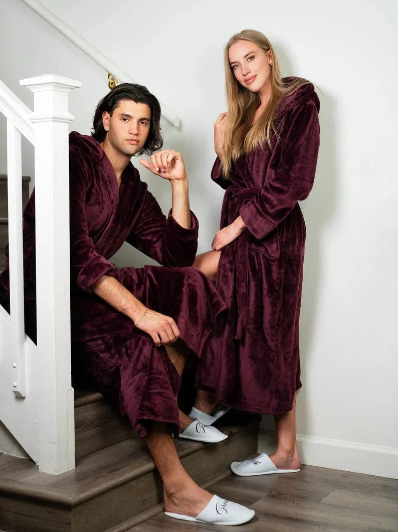 Peignoir de bain pour homme personnalisé-bordeaux-manche longue