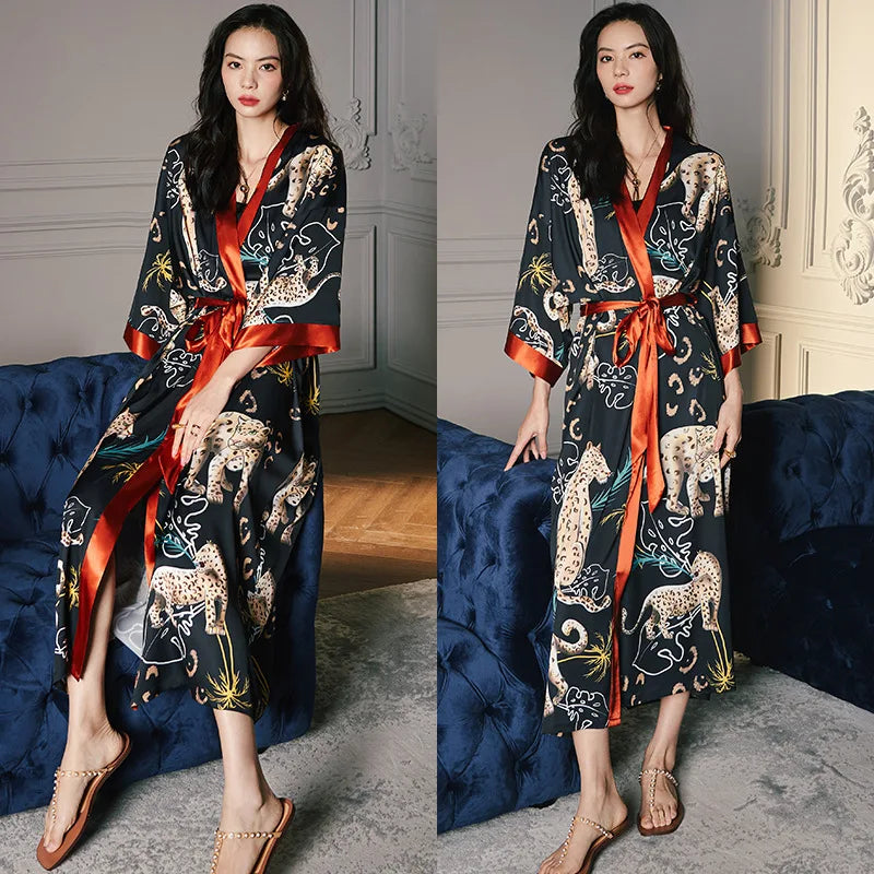 Peignoir_de_bain_satin_femme-fausse-soie-polyester-satin-motif-imprime-floral-col-V-absorbant-moelleux-doux-léger-confortable-mi-mollet-manche-longue-printemps-automne-été-noir-rouge