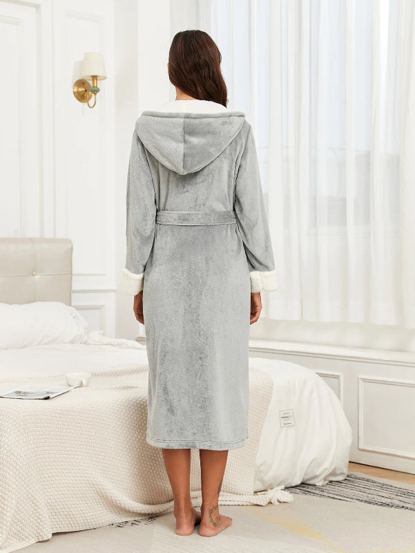 peignoir de bain femme-blanc-gris-capuche