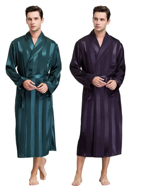 peignoir de bain homme rayé-polyester-satin-confortable
